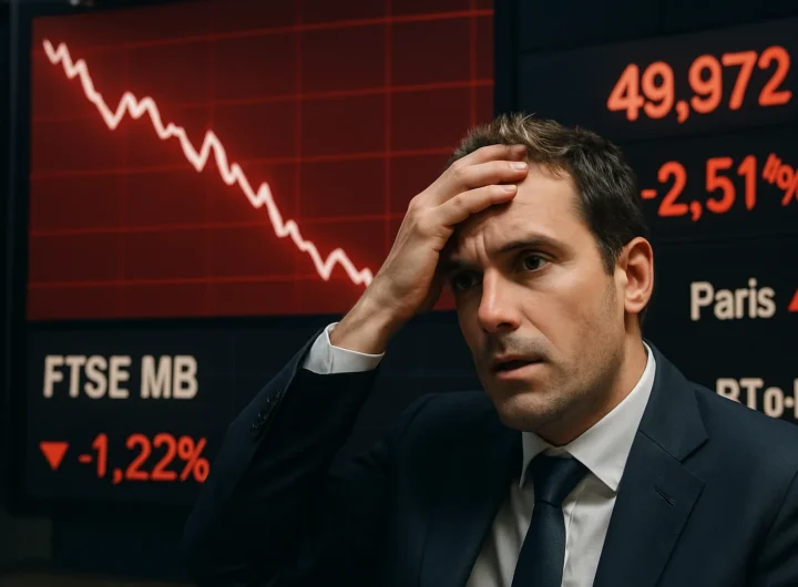 Borsa italiana crolla sotto i 50.000 punti: Milano -2,51%, spread oltre 117 basis point