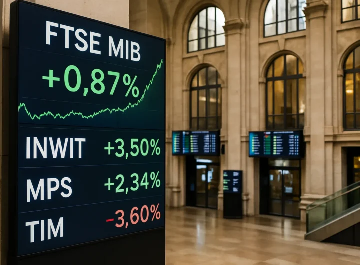 Borsa Milano: Ftse Mib +0,87%, Inwit e Mps in rialzo, Tim crolla