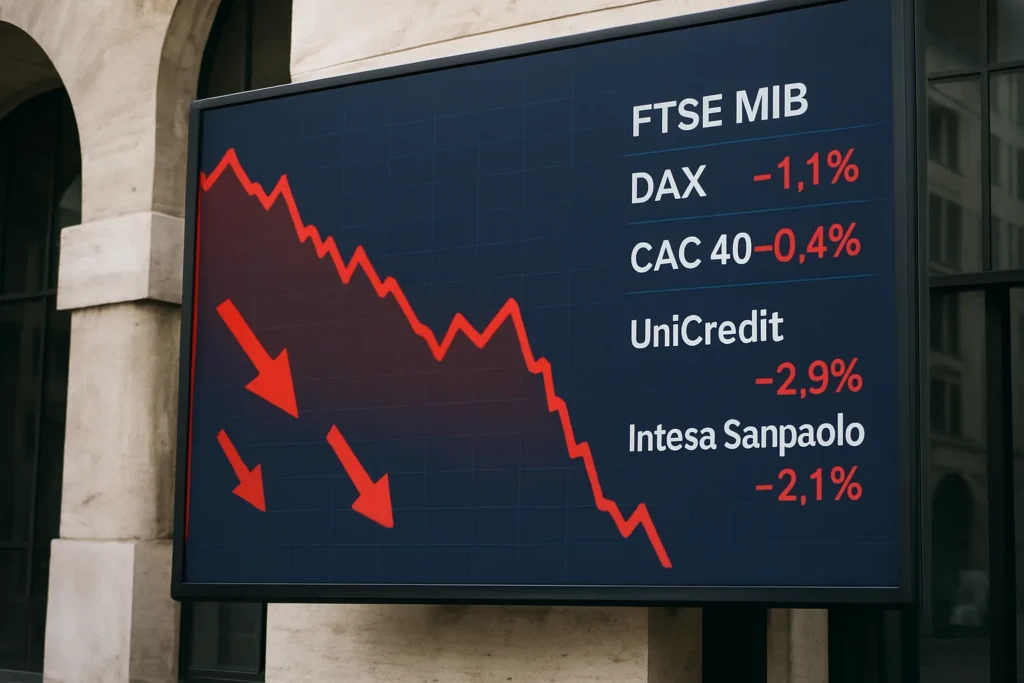 Borsa Milano maglia nera in Europa: le banche crollano mentre Stellantis e Inwit resistono