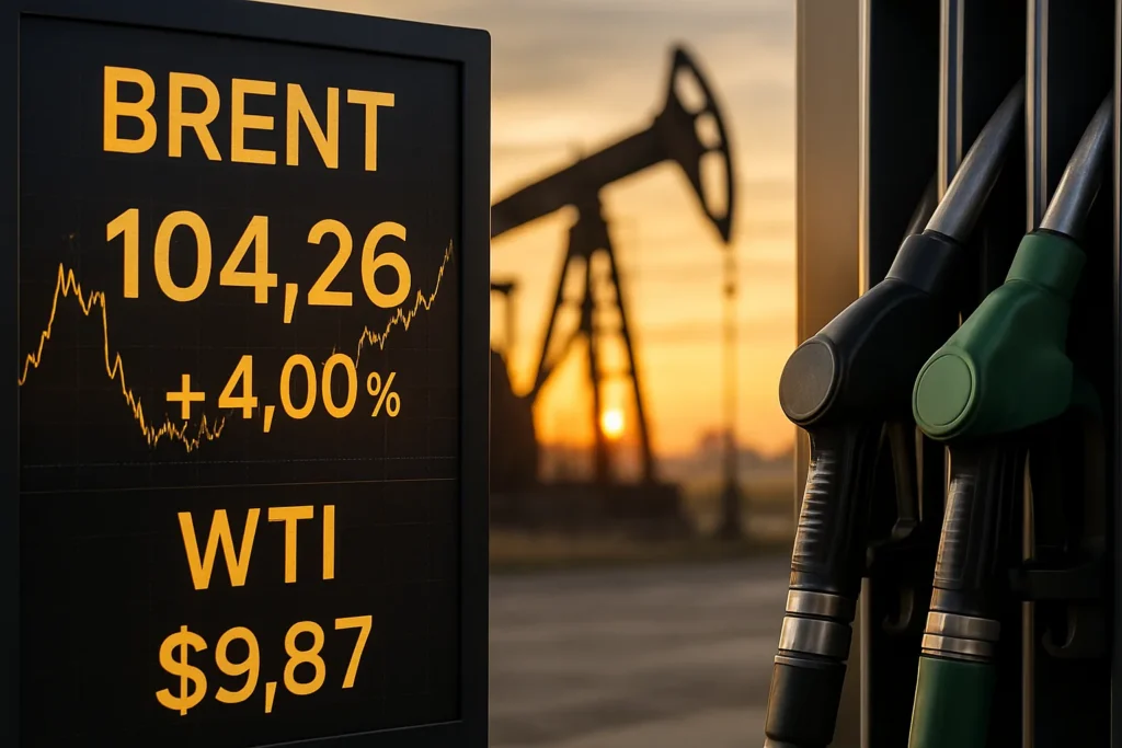 Petrolio a 104 dollari al barile: il Brent accelera del 4%